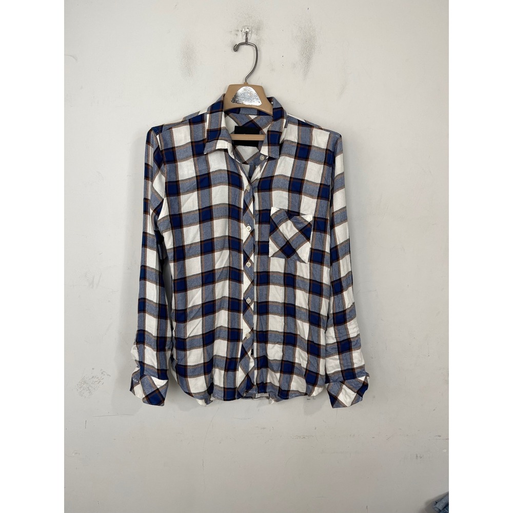 Rails Hunter Cobalt Blue White Plaid Rayon Button Down Shirt Womens Medium